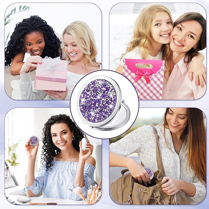 Thyle 12 Pcs Christian Compact Mirror Gifts for Women Mother's Day Nurse Week Bible Verse Wallet Mirror Bulk Hand Makeup Compact Religious Baptism for Holy Communion Teacher(Same,Purple)