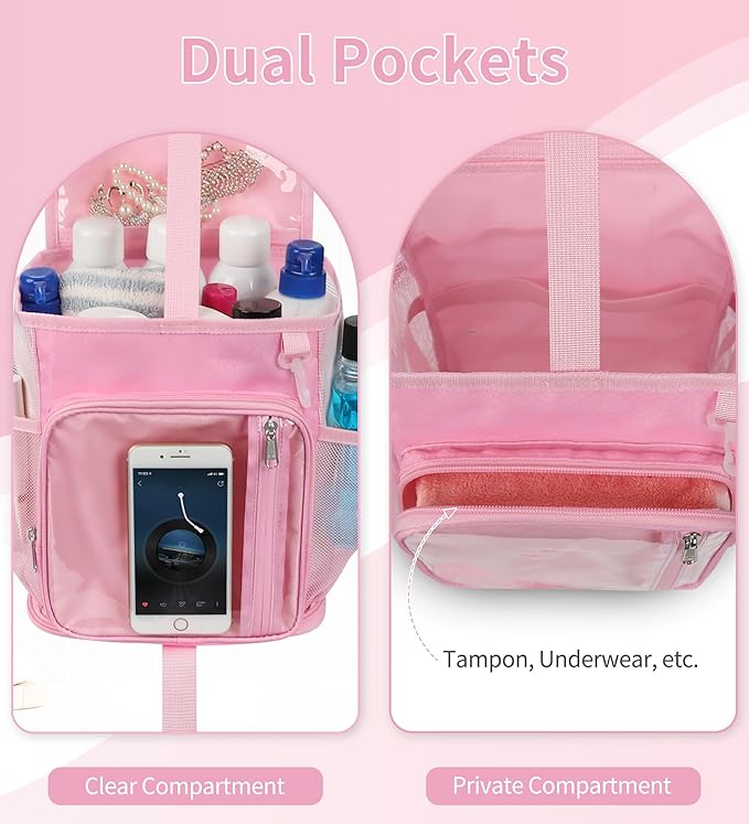 Ethereal Shower Caddy Portable, Mesh Shower Caddy Bag for College Dorm Room Essentials, Hanging Shower Bag for Gym, Camping, Beach(Pink)