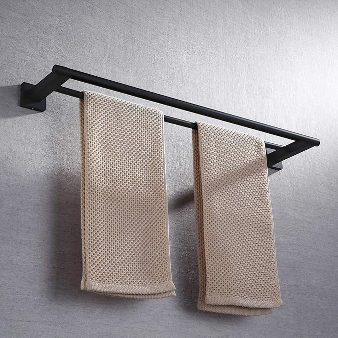 SEIDO 24 Inch Double Towel Bar, SUS 304 Stainless Steel Rustproof Towel Rack Wall Mounted, Heavy Duty Square Base Double Towel Holder for Bathroom, Kitchen, RV (Matte Black)