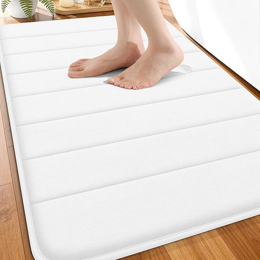 OLANLY Memory Foam Bath Mat 30x20, Super Soft Absorbent Bathroom Rugs, Quick Dry, Machine Washable Shower Floor Rugs, Bathmat Carpet, Bathroom Home Decor Accessories, White