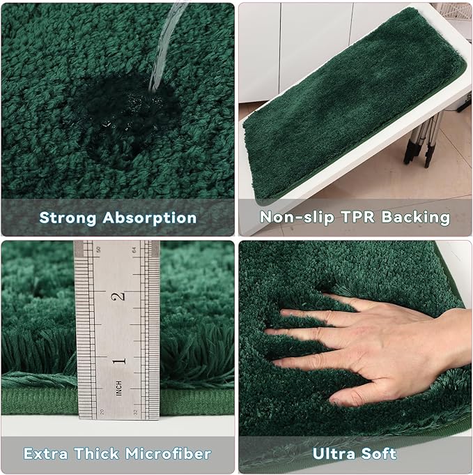 XLHOMO Dark Green Bathroom Sets with Shower Curtain and Rugs,Bathroom Sets Shower Curtain Set with Extra Soft and Absorbent Bathroom Rugs Green Bathroom Accessories
