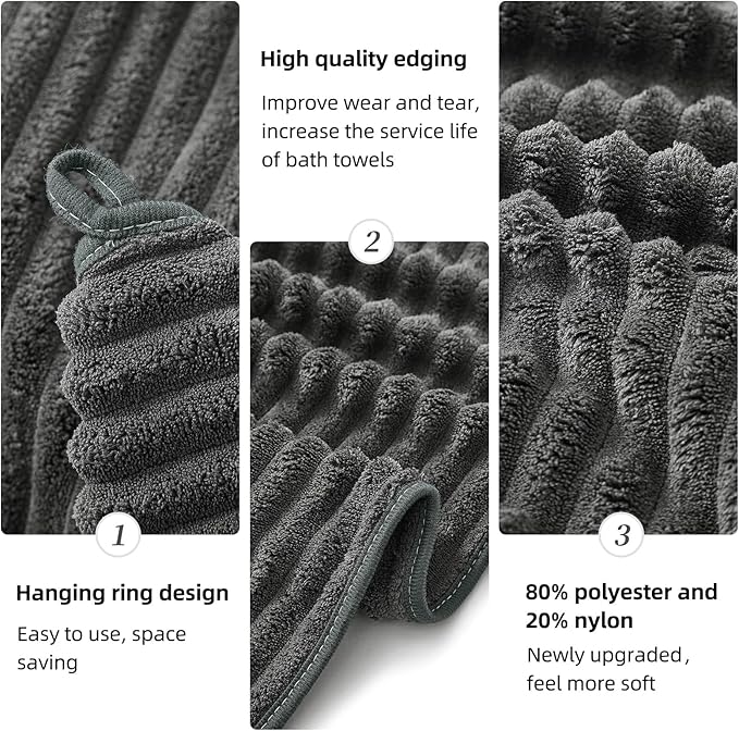 6-Piece Bath Towel Set(30"x60"), 2 Large Bath Towel Sheets, 2 Hand Towels and 2 Washcloths - Highly Absorbent Quick Dry Microfiber,Ultra Soft Towel Set for Bathroom (Charcoal Gray)