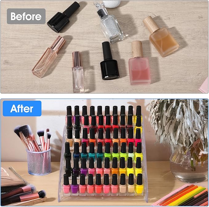 2 Pack Acrylic Nail Polish Organizer 84 Bottles of 7 Layers Acrylic Display Rack Clear Nail Polish Paint Organizer Holder Rack Eyeglasses Shelf Essential Oils Holder Stand No Tool Needed Assembly