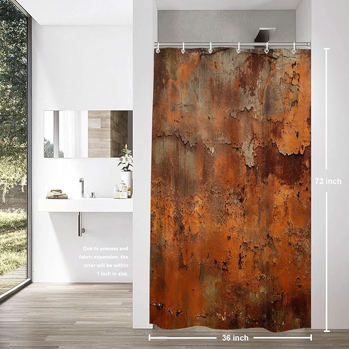 Shrahala Rusty Surface Decorative Shower Curtain, Peeling Paint Texture Bathroom Décor Polyester Fiber Waterproof with Plastic Rings for Shower Stall Bathtubs 72 X 36 in