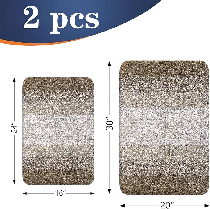 OLANLY Bathroom Rug Set 2 Piece, Soft Absorbent Microfiber Bath Rug Set, Non-Slip, Machine Wash Dry, Plush Shaggy Bath Mats for Bathroom (30"x20"+24"x16", Coffe)