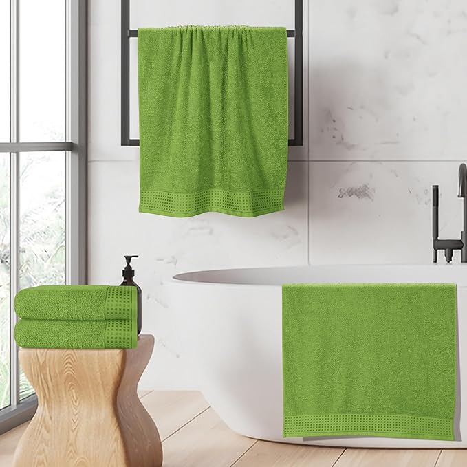 GLAMBURG Ultra Soft 4 Pack Oversized Bath Towel Set 27x54 inches, 100% Cotton Bath Towels, Highly Absorbant Compact Quickdry & Lightweight Towel, Ideal for Gym Travel Camp Pool - Kiwi Green