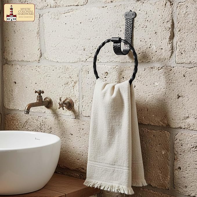 Mystic Colonial Cast Iron Towel Bar Rustic Wall Mounted Metal Rack for Bathroom, Kitchen, or Entryway � Black Heavy-Duty Towel Holder (7.3"", Victorian Wall Mounted)