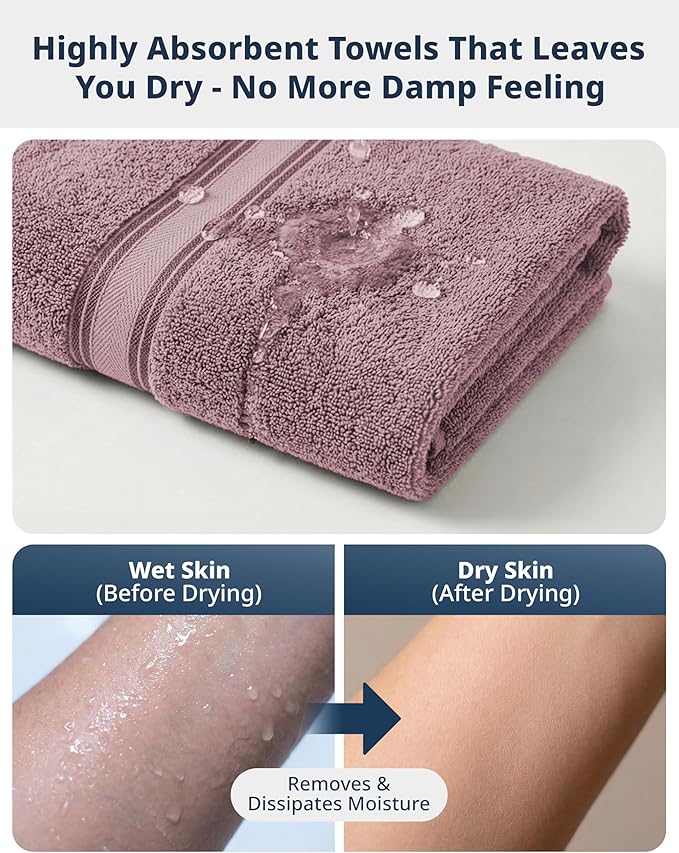 LANE LINEN Luxury Bath Towel Set - 6 Piece Set, 100% Cotton Bathroom Towels, Zero Twist, Quick Dry Shower Towels, Absorbent Towel, 2 Bath, 2 Hand, 2 Wash Cloths - Wishful Mauve