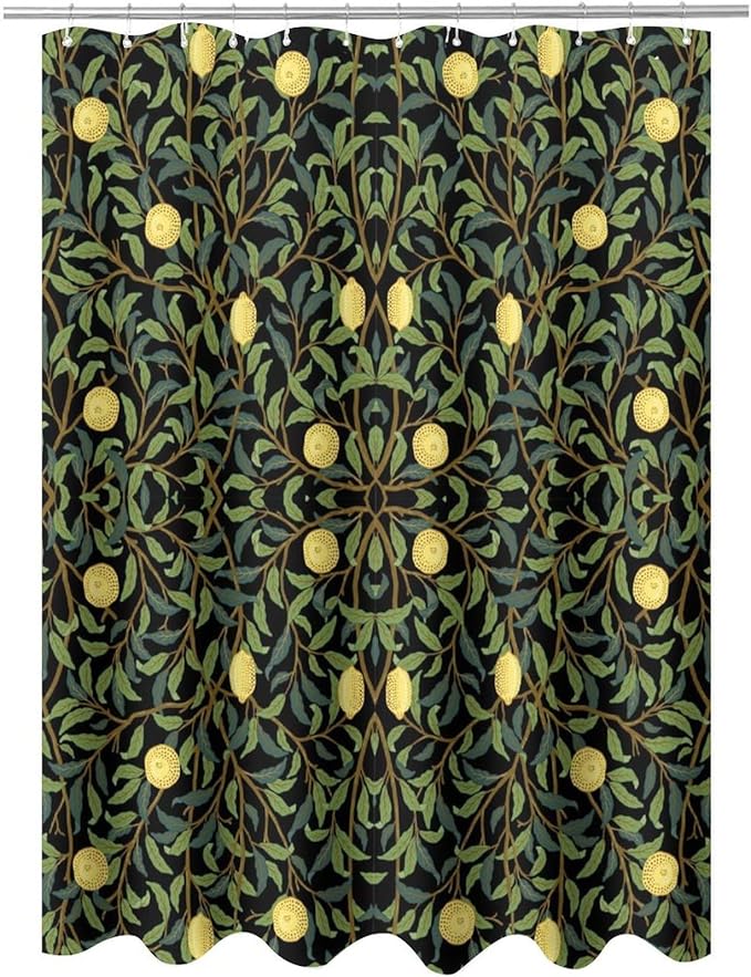 Vintage Botanical Shower Curtain William Morris Designs Green Jungle Fruit Print Shower Curtain Set Polyester Interior Waterproof Shower Curtain with 12 Hooks 72x72 Inches(183x183cm)