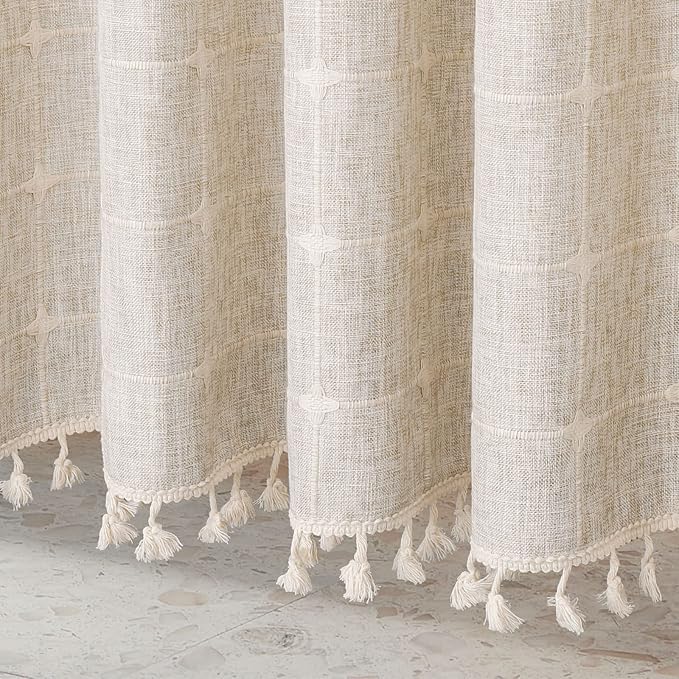 MitoVilla Boho Small Stall Shower Curtain 36 x 72, Grey Half Size Narrow Polyester Linen Tassel Cloth Fabric Shower Curtains for Chic Modern Farmhouse Country Bathroom Decor
