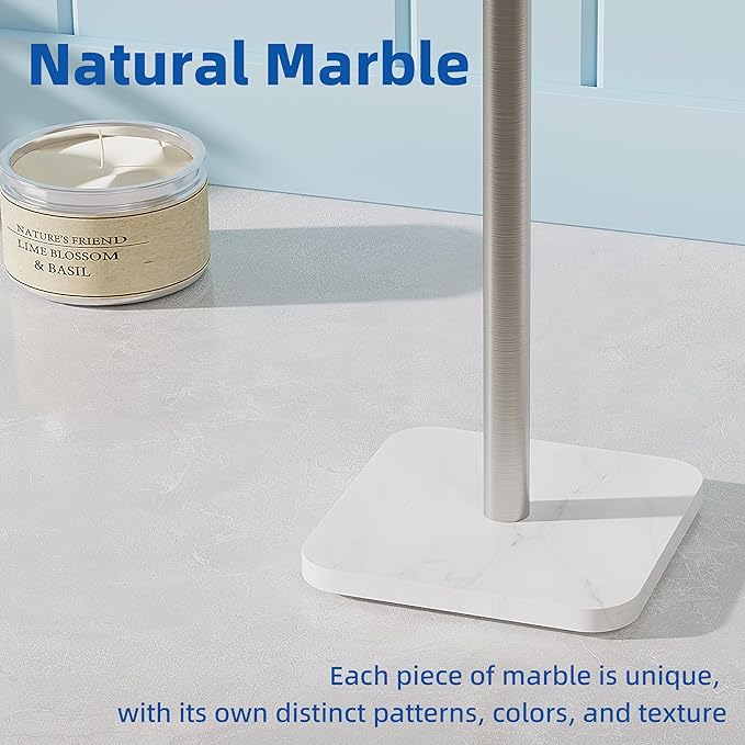 RUACQ Hand Towel Holder, T-Shape Free Standing Hand Towel Holder Stand with Marble Base, 304 Stainless Steel Hand Towel Stand for Bathroom Kitchen Vanity Countertop(Brushed Nickel)