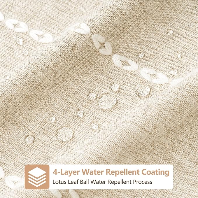 Boho Farmhouse Linen Shower Curtain with Tassels, Heavyweight Soft Fabric Shower Curtain Beige Water Repellent, 72 x 72 Inch Cream Elegant Bathroom Decor Shower Curtains Cotton Striped