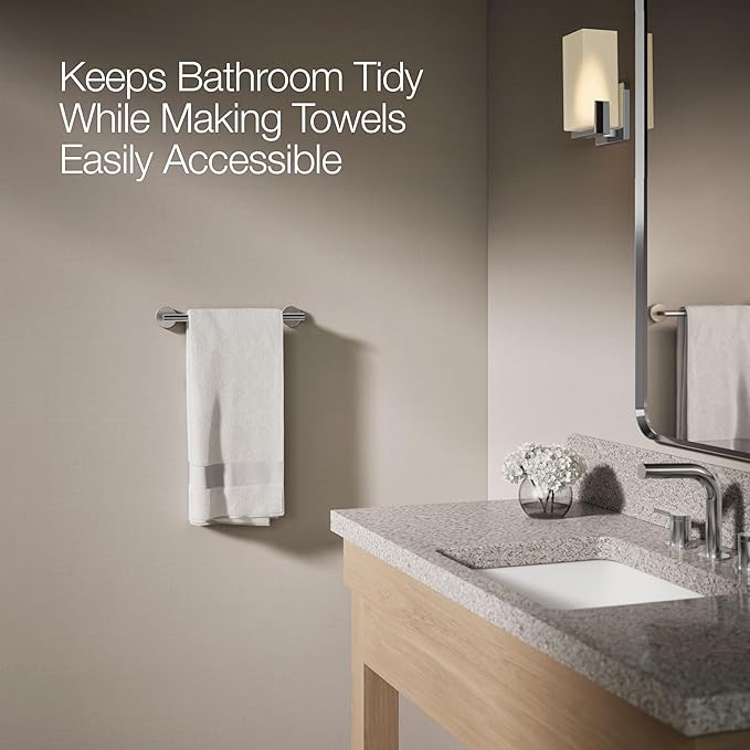 KOHLER K-27288-CP Elate® 12" Towel Bar, Minimalist Design, Premium Durable Metal, Corrosion Resistant, Polished Chrome