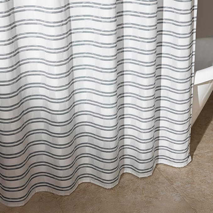 Amazon Basics Geometric Jacquard Fabric Shower Curtain for Bathroom, Lightweight, Waterproof and Washable, 72" W x 78" L, Grey Striped