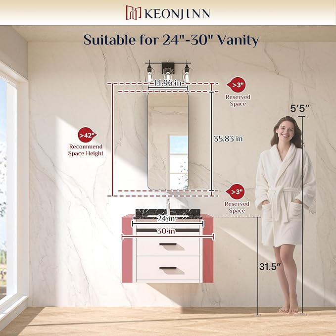 Keonjinn 15 x 36 Inch Black Slim Medicine Cabinets, Narrow Bathroom Side Medicine Cabinet with Mirror, Stainless Steel Framed, Adjustable Shelves, Recessed or Wall Mount, Modern Farmhouse
