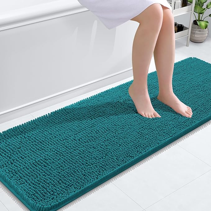 OLANLY Bathroom Rugs 59x20, Extra Soft Absorbent Chenille Bath Rugs, Rubber Backing Quick Dry, Machine Washable Bath Mats for Bathroom Floor, Tub and Shower, Home Decor Accessories, Deep Lake