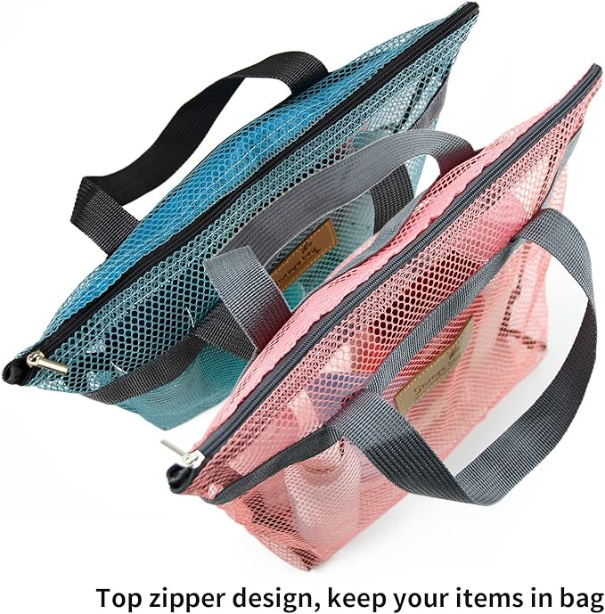TOPASION Mesh Shower Caddy Bag Portable Hanging Toiletry and Bath Organizer with Zipper for Travel, Gym, Camping, College Dorms, Beach