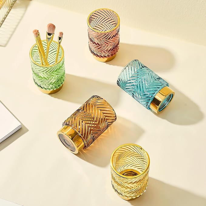 Makeup Brush Holder Organizer,Toothbrush Holders,Desk Pen Pencil Holder,Multifunctional Vintage Glass Brush Cup???A40-1-US???