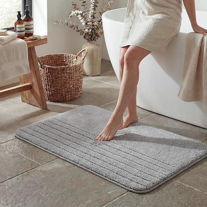 GRANNY SAYS Bathroom Rugs, Bath Mats for Bathroom Non-Slip, Super Soft and Water Absorbent, Microfiber Bath Rugs, Machine Wash Dry, Bath Rugs for Floor, Tub and Shower, 16" x 24" Gray Stripe