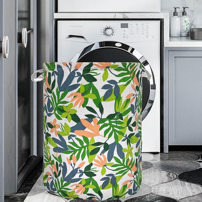 Merdes 19.7?€??€? Waterproof Foldable Laundry Hamper, Dirty Clothes Laundry Basket, Linen Bin Storage Organizer for Toy Collection (Plant Green)