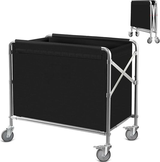 Commercial Laundry Cart with Wheels Collapsible Laundry Cart (400L), 12 Bushel Heavy Duty Industrial Rolling Baskets Trucks with Steel Frame and Waterproof Oxford Cloth, 300 Lbs Weight Capacity