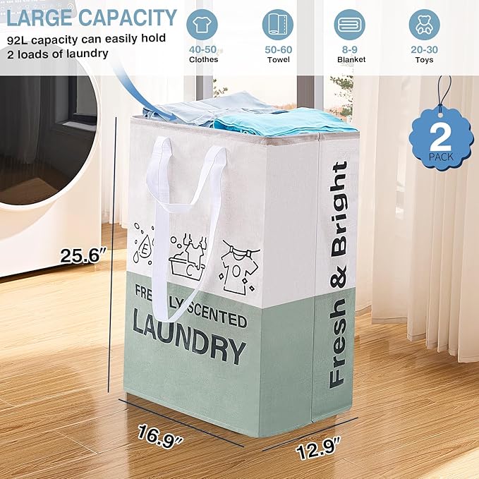ELONG HOME Laundry Baskets, 92L Freestanding Laundry Basket with Handles, Waterproof Tall Collapsible Clothes Hamper for Dorm, Bedroom, Bathroom