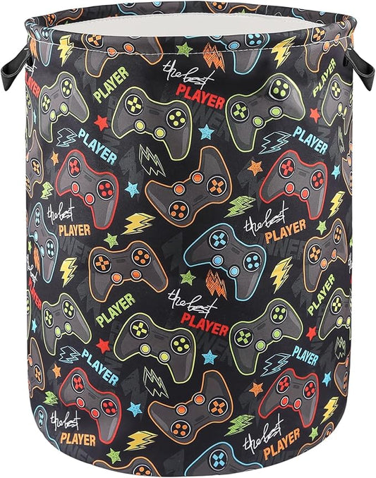 Game Laundry Basket for Boys Room Decor Folding Kids Laundry Hamper for Bedroom Gaming Toy Bin Baby Nursery Storage Bag for Playroom Bathroom Clothes Organizer for Teen, M
