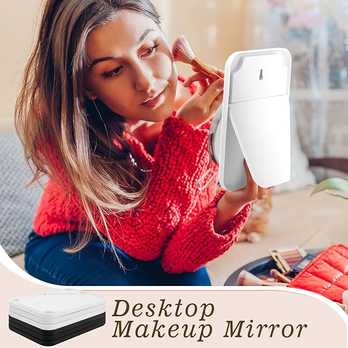 Cinnvoice 12 Pack Desktop Makeup Mirror Bulk 90° Adjustable Portable 8" Vanity Table Mirror with Stand, Folding Travel for Makeup Party Spa Party, Women, Cosmetics Personal Beauty (Black,White)