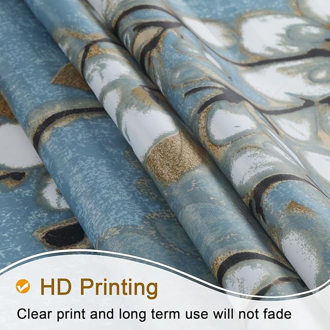 Stall Fabric Shower Curtain, 54 x 72 inch Blue Floral Shower Curtains, Brown White Flower Plant Shower Curtains for Bathroom, Waterproof Small Bathroom Curtains, 54" W x 72" H