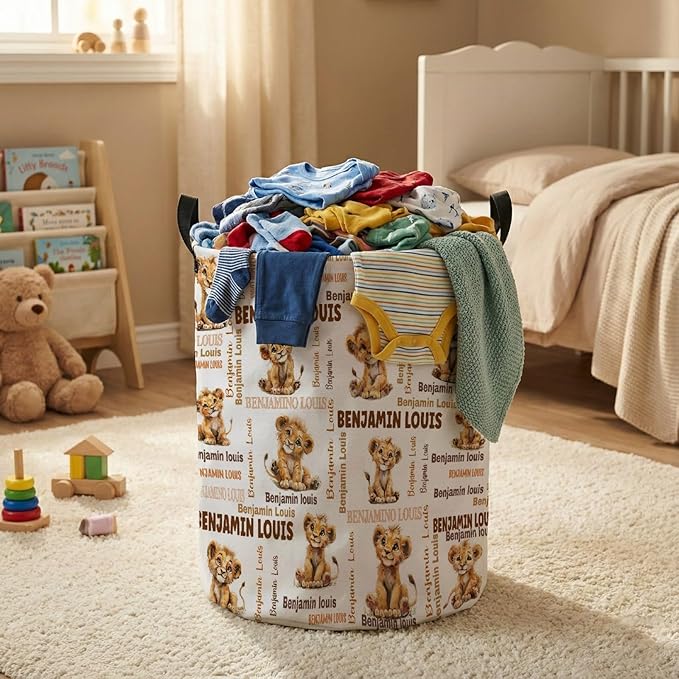 Custom Lion Laundry Baskets, Personalized Lion Gifts with Customized Name, Collapsible Laundry Hamper for Kids Adults Home Decoration,16.5 X 13.8in