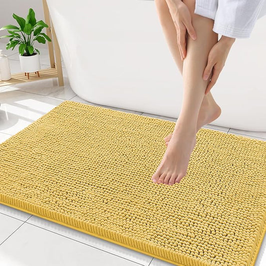 Smiry Luxury Chenille Bathroom Rugs 34x21, Extra Soft and Absorbent Shaggy Bath Mat, Machine Washable, Non-Slip Plush Carpet Runner for Tub, Shower, and Floor, Home Decor Accessories, Yellow