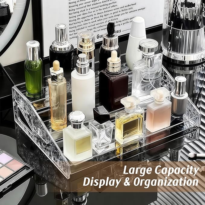 2 Pack Perfume Organizer- 3 Tier Cologne Stand Clear Plastic Cologne Organizer for Men/Women Fragrance, Lotion, Skincare Display Holder Shelf(Clear)