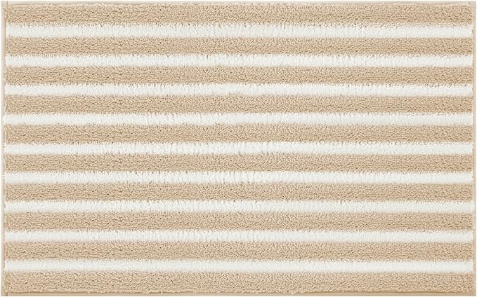 GRANNY SAYS Striped Bathroom Rugs Non Slip, 20" x 32", Bath Rugs for Bathroom Washable, Bath Mats for Floor, Microfiber Bath Mat for Tub, Absorbent Bath Rugs for Shower Room, Beige
