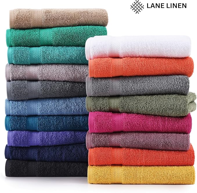 LANE LINEN 100% Cotton Luxury Bathroom Towel Set - 6 Pieces - Super Soft, Fluffy & Highly Absorbent - 2 Large Bath Towels, 2 Washcloths, 2 Hand Towels - Complete Family Pack - White Bath Towel Set