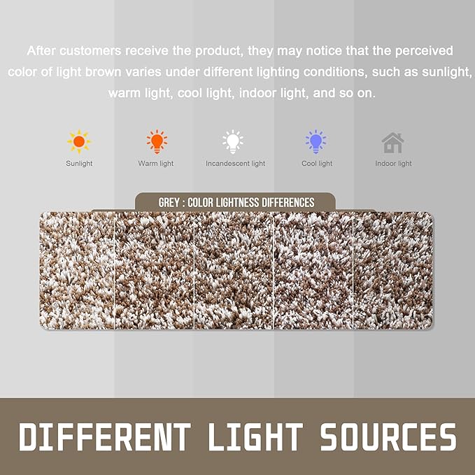 Yimobra Bathroom Rugs Non Slip Washable 36x24, Ultra Soft and Water Absorbent Bath Mats, Plush Fluffy Shower Mat Outside, Luxury Microfiber Thick Matts for Bathroom Floor/Tub, Light Brown and White