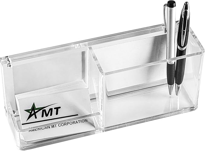AMT CLEAR Acrylic Make Up Organizer, Business License Frame for Cosmetology or Other Businesses, Makeup Brush Holder, Pen Holder,Business Card Display (Blue)