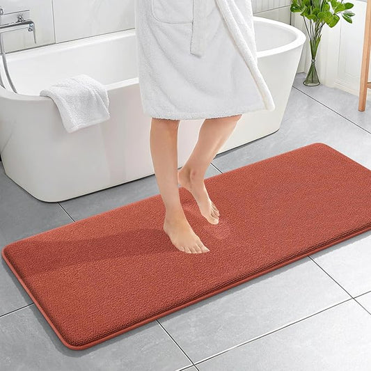 OLANLY Thick Memory Foam Bath Mat Rug 59x20, Extra Soft Absorbent Bathroom Rug, Quick Dry Bath Mats, Non-Slip, Machine Washable Carpet, Tub and Shower, Home Decor Accessories, Rustic Terracotta