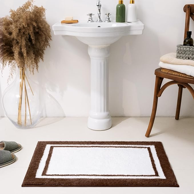 GRANNY SAYS Microfiber Bathroom Rugs Non Slip Washable, Water Absorbent Bathroom Mats for Tub, Soft Bath Mats for Bath Floor & Shower, Bath Rug, 24" x 36", Brown Bath Rugs
