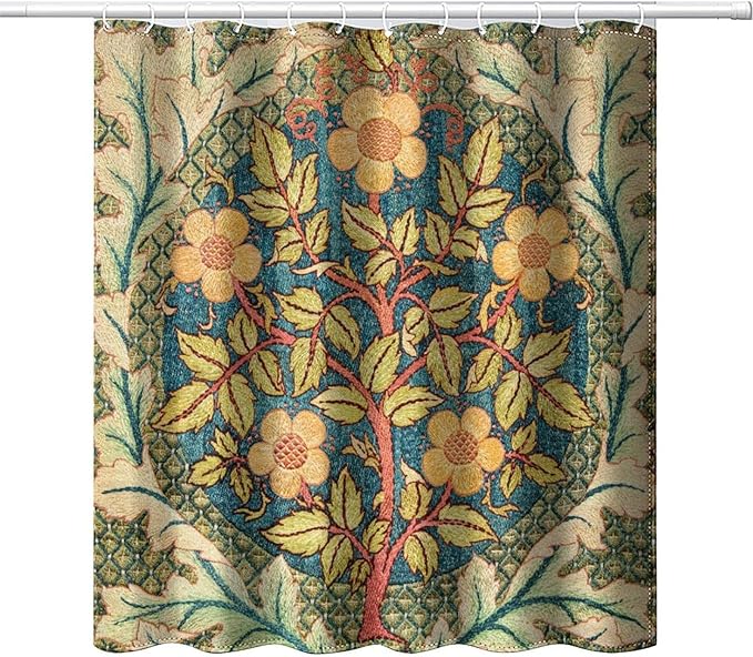 William Morris Botanical Art Shower Curtain,Vintage Famous Floral Shower Curtain Set 72""×72"" Inch, Style-5