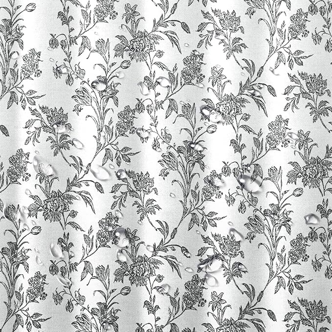 Seorsok Black Shower Curtain,Sage Cotton Floral Cottagecore,Elegant Floral Fabric Shower Curtain Machine Washable Waterproof Bathroom Decor 72'Wx72'L inches