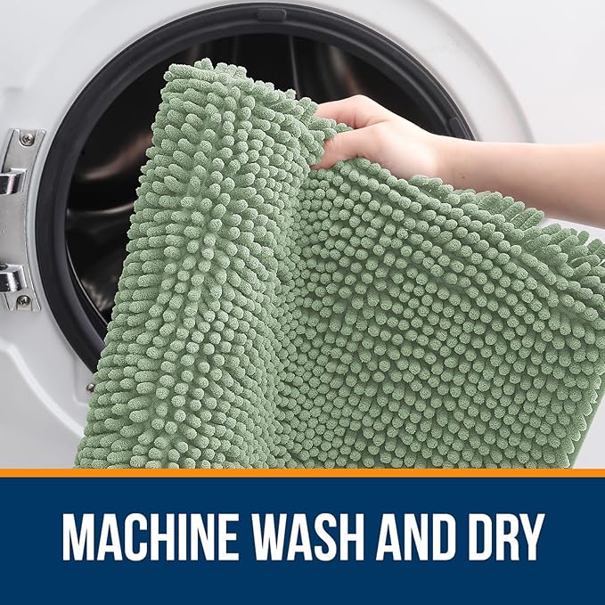 OLANLY Bathroom Rugs 35x24, Extra Soft Absorbent Chenille Bath Rugs, Rubber Backing Quick Dry, Machine Washable Bath Mats for Bathroom Floor, Tub and Shower, Home Decor Accessories, Sage Green