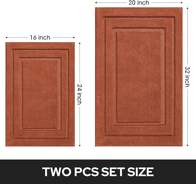 HOMEIDEAS Bathroom Rugs Sets 2 Piece, Super Soft and Absorbent Non Slip Microfiber Machine Washable Bath Mat Set (20" x 32" + 16" x 24", Burnt Orange)