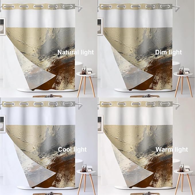 Shrahala Multicolored Modern Abstract No Hooks Shower Curtain with Snap in Liner Set, Artists Oil Paints Closeup Bathroom Décor Polyester Fiber Waterproof for Stall Bathtubs 71 X 86 in