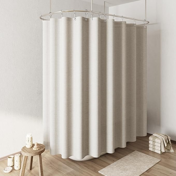 Naturoom Apricot Linen Shower Curtain, Cloth Textured Fabric Shower Curtain Set with Hooks, Simple Elegant Modern Farmhouse Country Ultra Thick Bath Curtains for Bathroom,Water Repellent,108x72