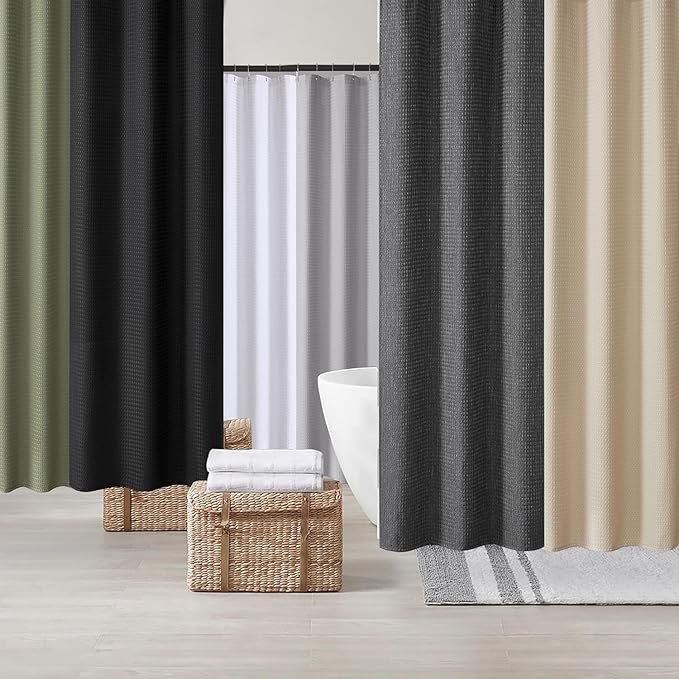 Madison Park Shower Curtain Waffle Weave, Vibrant Dyed, Waffle Shower Curtain 3M Scotchgard Moisture Management, Farmhouse Long Shower Curtains for Bathroom, Long: 72x78 Grey