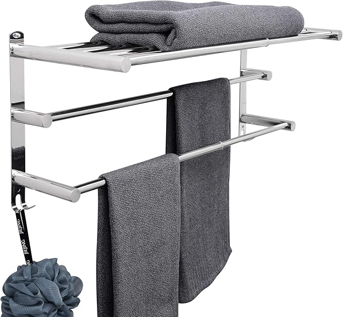 Towel Rack Retractable 19.7 -31.5 Inch Towel Bars Stainless Steel 304 Strong 3M Adhesive Bathroom Wall-mounting Hole-Free mounting Hole-Installing washroom Kitchen Space Saving 3-Tier Shelf Towel Rack