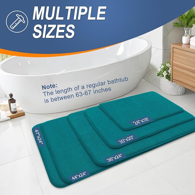 OLANLY Thick Memory Foam Bath Mat Rug 44x24, Extra Soft Absorbent Bathroom Rug, Quick Dry Bath Mats, Non-Slip, Machine Washable Carpet for Bathroom, Tub and Shower, Home Decor Accessories, Deep Lake