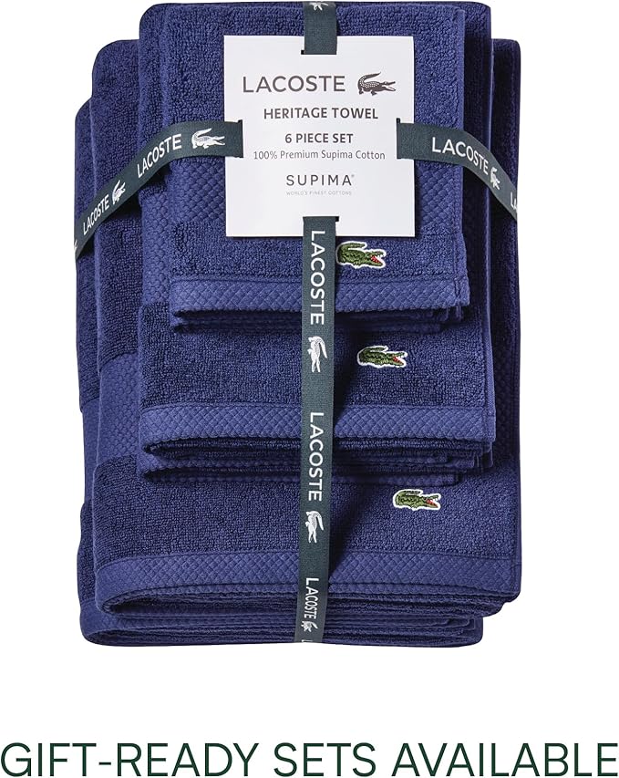 Lacoste Heritage 100% Supima Cotton Bath Towel, Navy, 30" x 54" – Highly Absorbent & Quick Drying, Premium Super Soft Bath Towel, Bathroom Essential, Gift for All Occasions, Machine Washable
