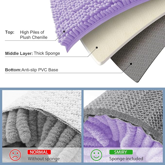 Smiry Luxury Chenille Bathroom Rugs 47x17, Extra Soft and Absorbent Shaggy Bath Mat, Machine Washable, Non-Slip Plush Carpet Runner for Tub, Shower, and Floor, Home Decor Accessories, Purple