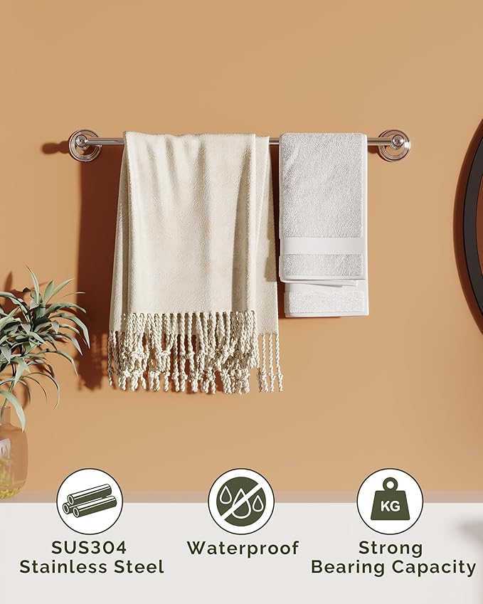 Towel Bar 24inch, Stainless Steel Bathroom Towel Rack Wall Mounted, Heavy Duty Towel Rod, Towel Holders for Bathroom, Kitchen (Chrome)